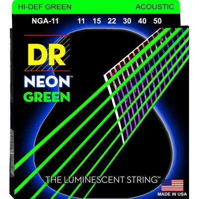 Stygos akustinei gitarai DR Neon Green 11-50 NGA-11