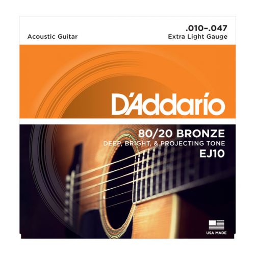 Acoustic guitar strings D'Addario 80/20 Bronze .010-.047 EJ10