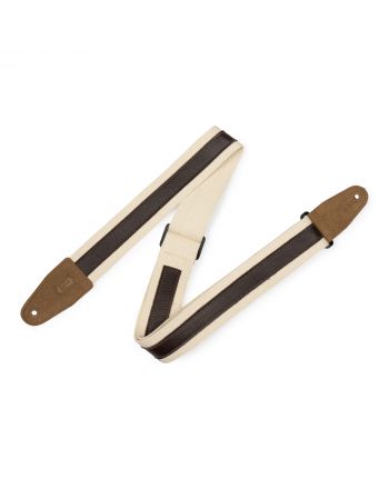 Levy's 2" Cotton Combo Series Strap with a 1" Dark Brown Leather strip on Natural Cotton. Adjustable from 35" to 60"