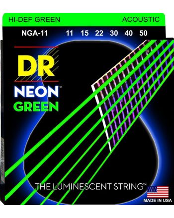 Stygos akustinei gitarai DR Neon Green 11-50 NGA-11
