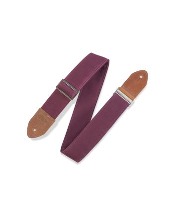 Diržas gitarai Levy's 2" Waxed Canvas Guitar Strap with Cotton Backing and Antique Brass Slide and Loop. Burgundy Waxed Canvas Upper And Burgundy Cotton Backing. Adjustable from 35" to 60". Veg-tan Brown Leather Ends