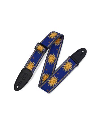 Diržas gitarai Levy's 2" Sun Design Jacquard Weave Guitar Strap With Garment Leather Backing, Genuine Leather Ends, And Tri-glide Adjustment. Adjustable To 57". Blue Color
